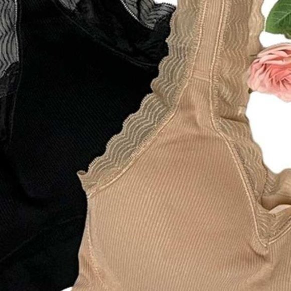 Rhonda Shear 2pk Forever Stretch Ahh Ribbed Knit Bra w/Lace Trim X LARGE - Picture 8 of 8